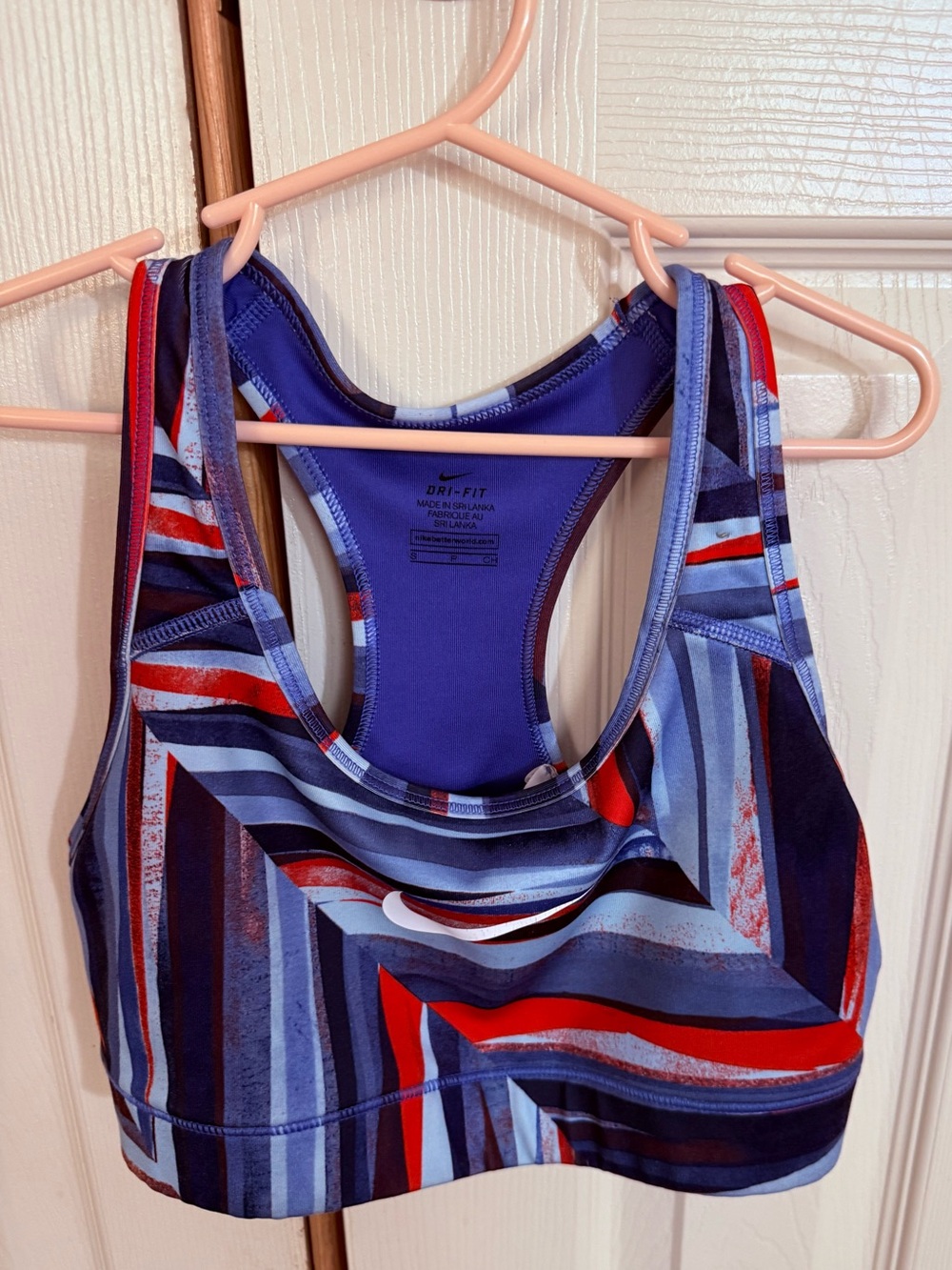 Nike Dri-FIT Racerback Sports Bra Small Blue Red Print
